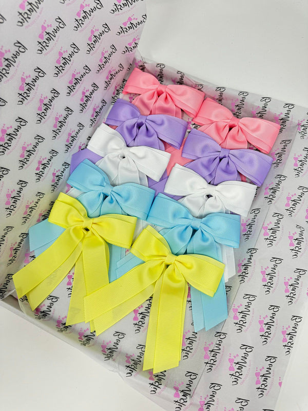 Bow Set - 4.5 Inch Tail Bows - 10 Pack Clips - Pink, Lt Orchid, White, Light Blue, Baby Maize