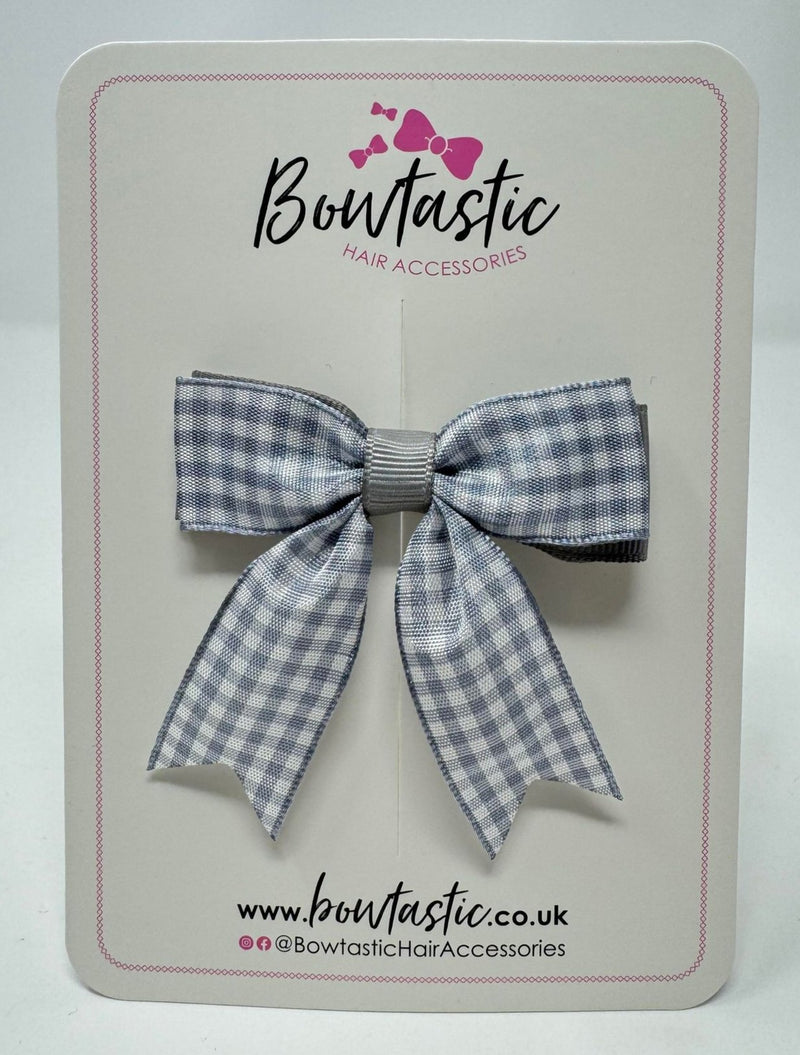 2.75 Inch Tail Bow - Grey & Grey Gingham