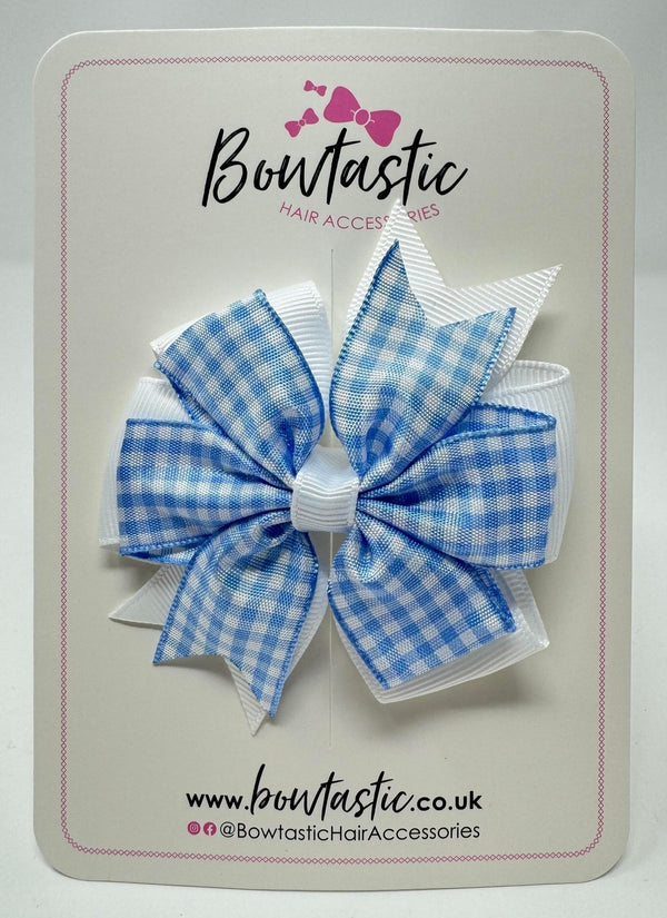 3 Inch Pinwheel Bow - Blue & White Gingham