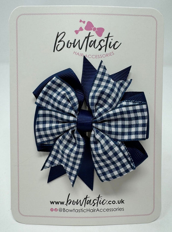 3 Inch Pinwheel Bow - Navy & Navy Gingham