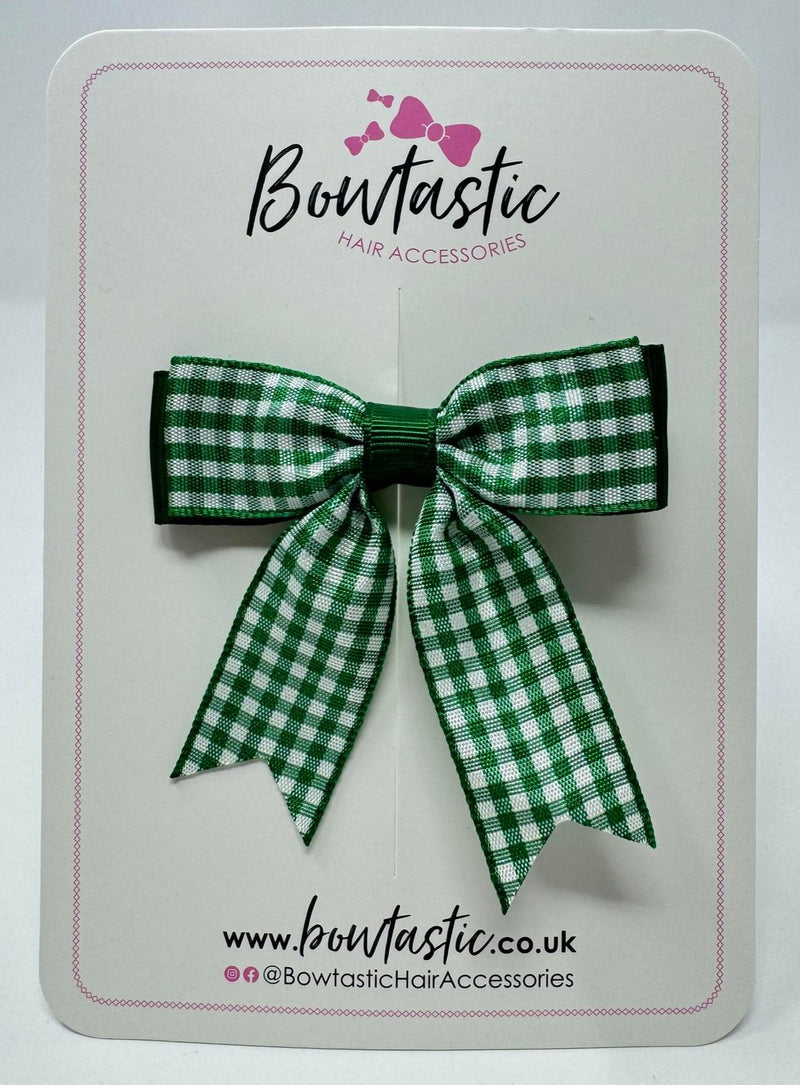 2.75 Inch Tail Bow - Forest Green & Green Gingham