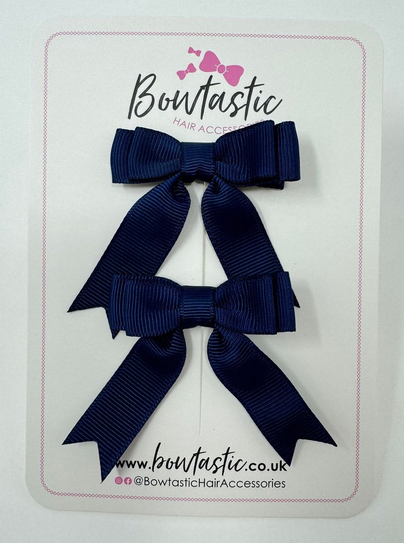 2 Inch Tail Bow - Navy - 2 Pack