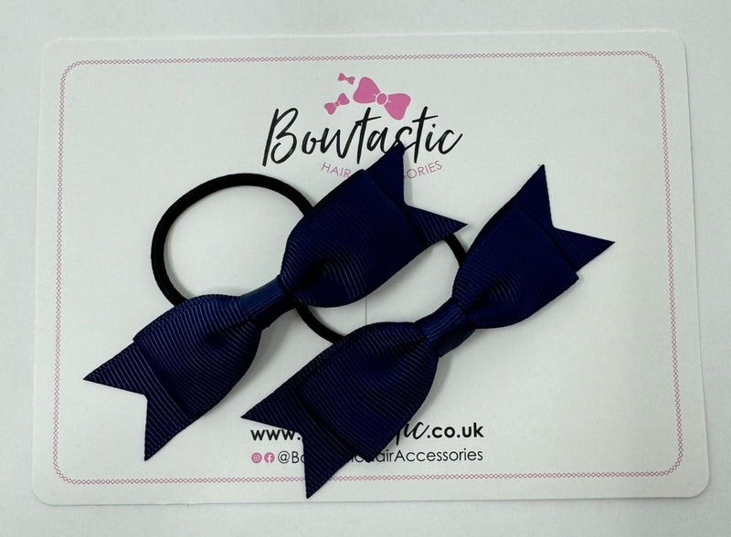 2.5 Inch Layer Tuxedo Bow Thin Elastic - Navy - 2 Pack