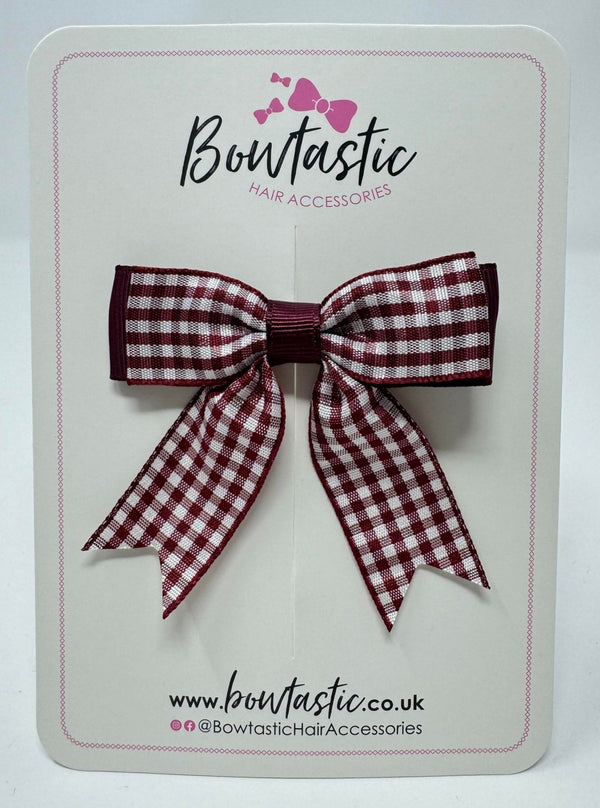 2.75 Inch Tail Bow - Burgundy & Burgundy Gingham