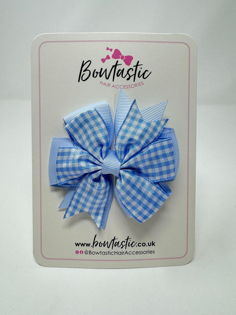 3 Inch Pinwheel Bow - Bluebell & Blue Gingham