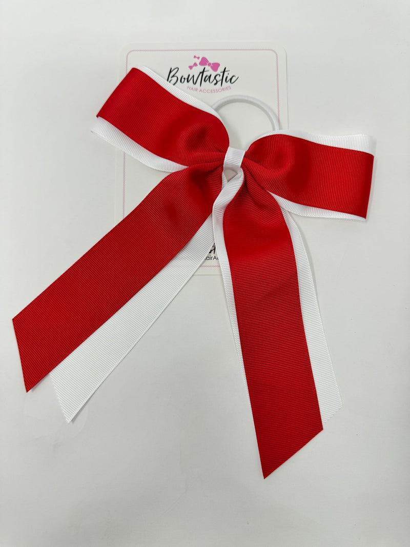 7 Inch Tail Bow Bobble - Red & White