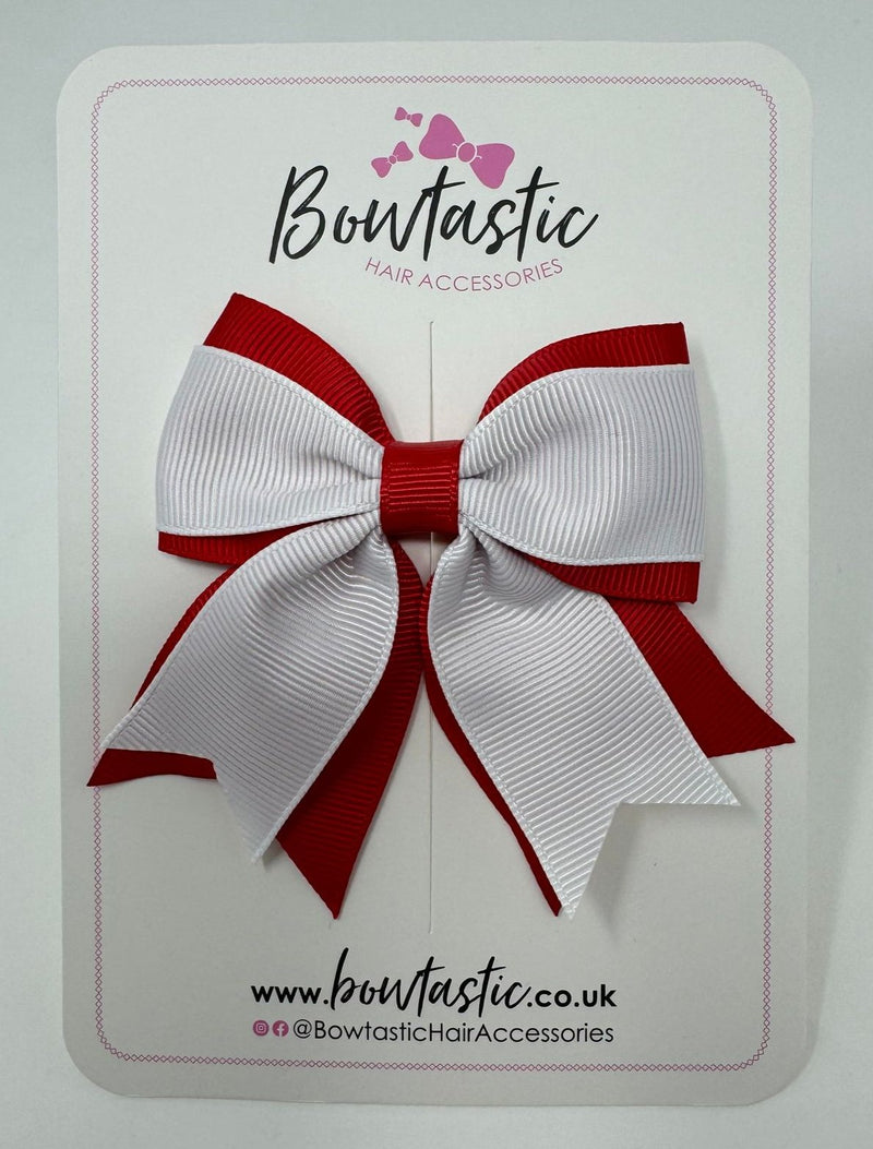 3 Inch Flat 2 Layer Tail Bow - White & Red