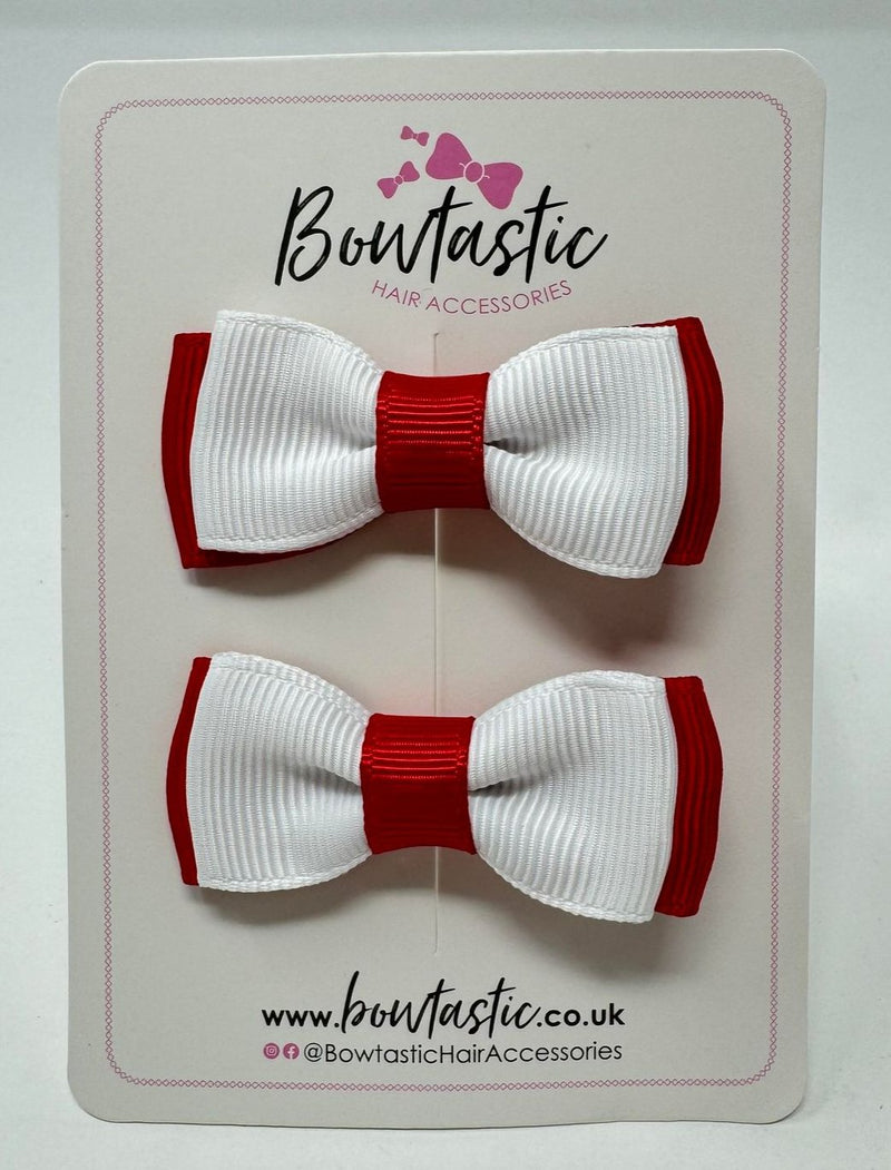 1.75 Inch Bow - White & Red - 2 Pack