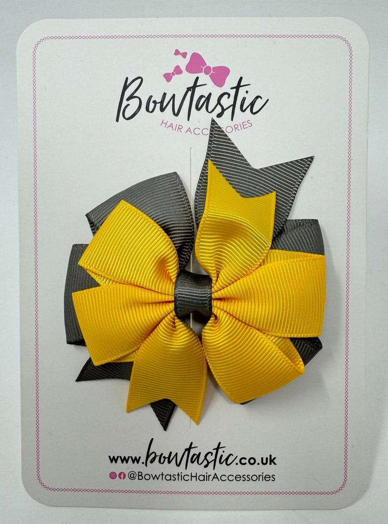 3 Inch Double Pinwheel Bow - Yellow Gold & Metal Grey