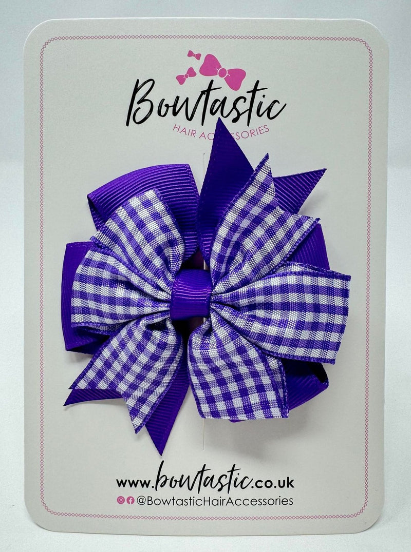 3 Inch Pinwheel Bow - Purple & Purple Gingham