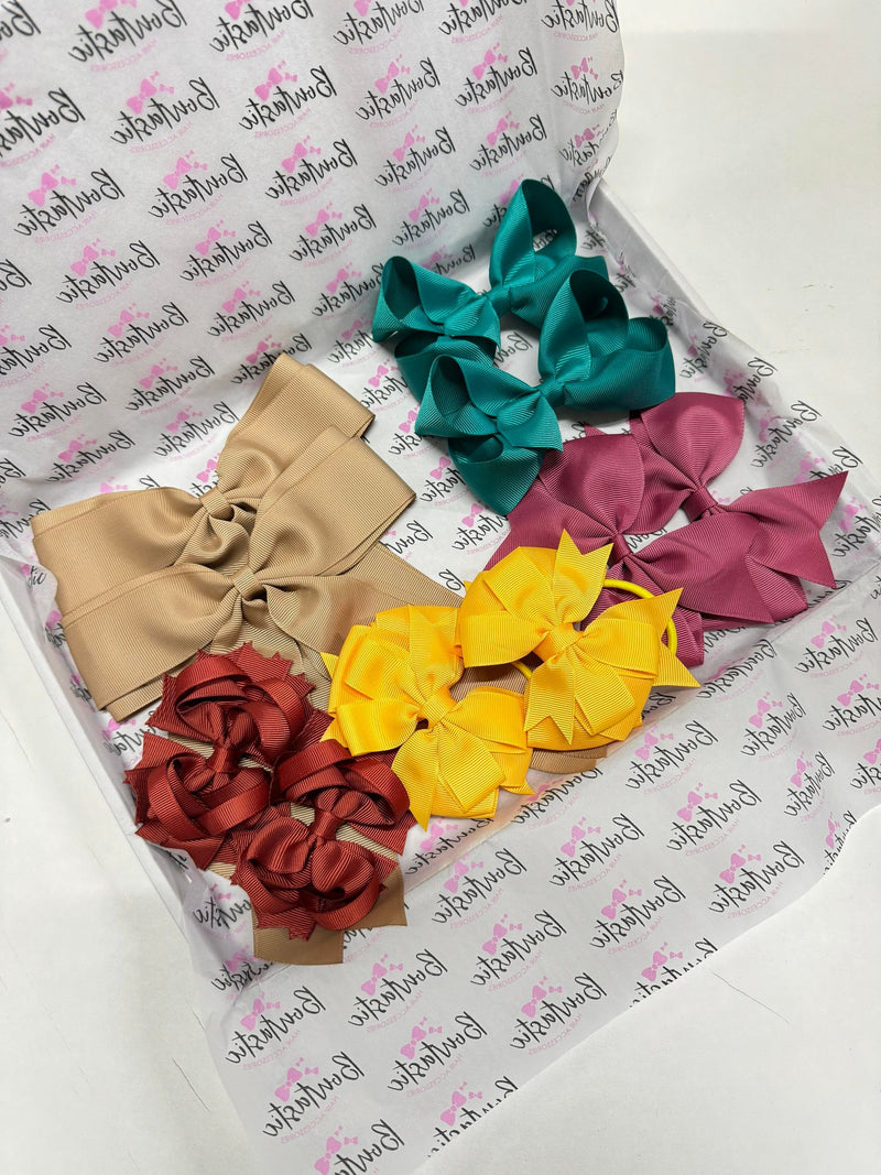 Surprise Bundle - Matching Pairs - Medium Bow/Bobbles Pairs - 10 Pack - Autumn Colours