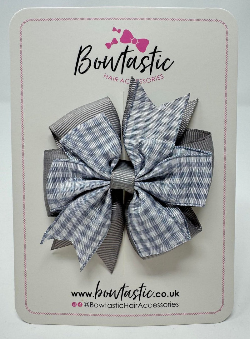 3 Inch Pinwheel Bow - Grey & Grey Gingham