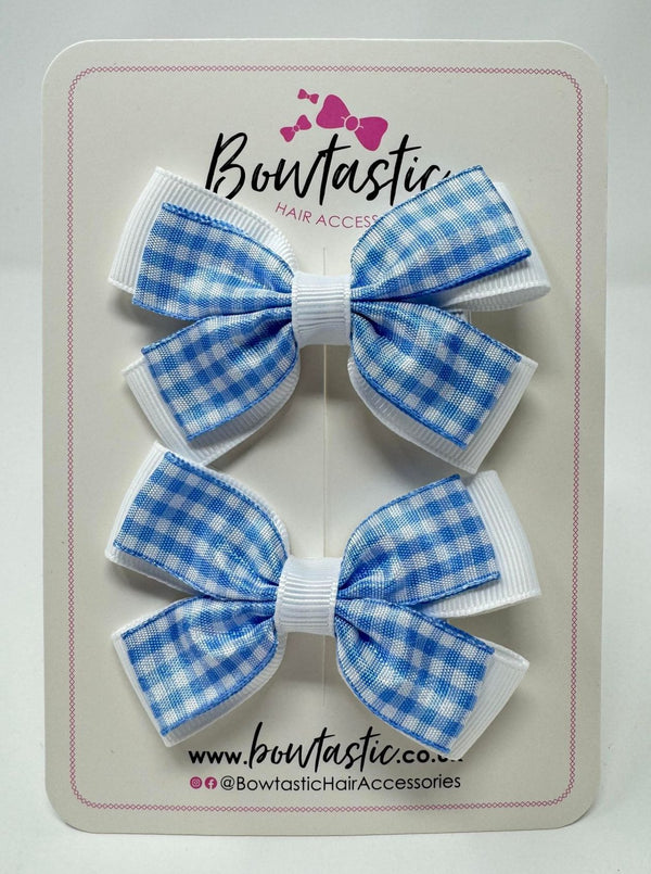 3 Inch Double Butterfly Bow - Blue & White Gingham - 2 Pack