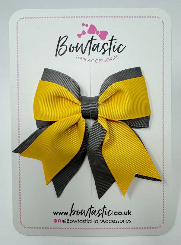 3 Inch Flat 2 Layer Tail Bow - Yellow Gold & Metal Grey