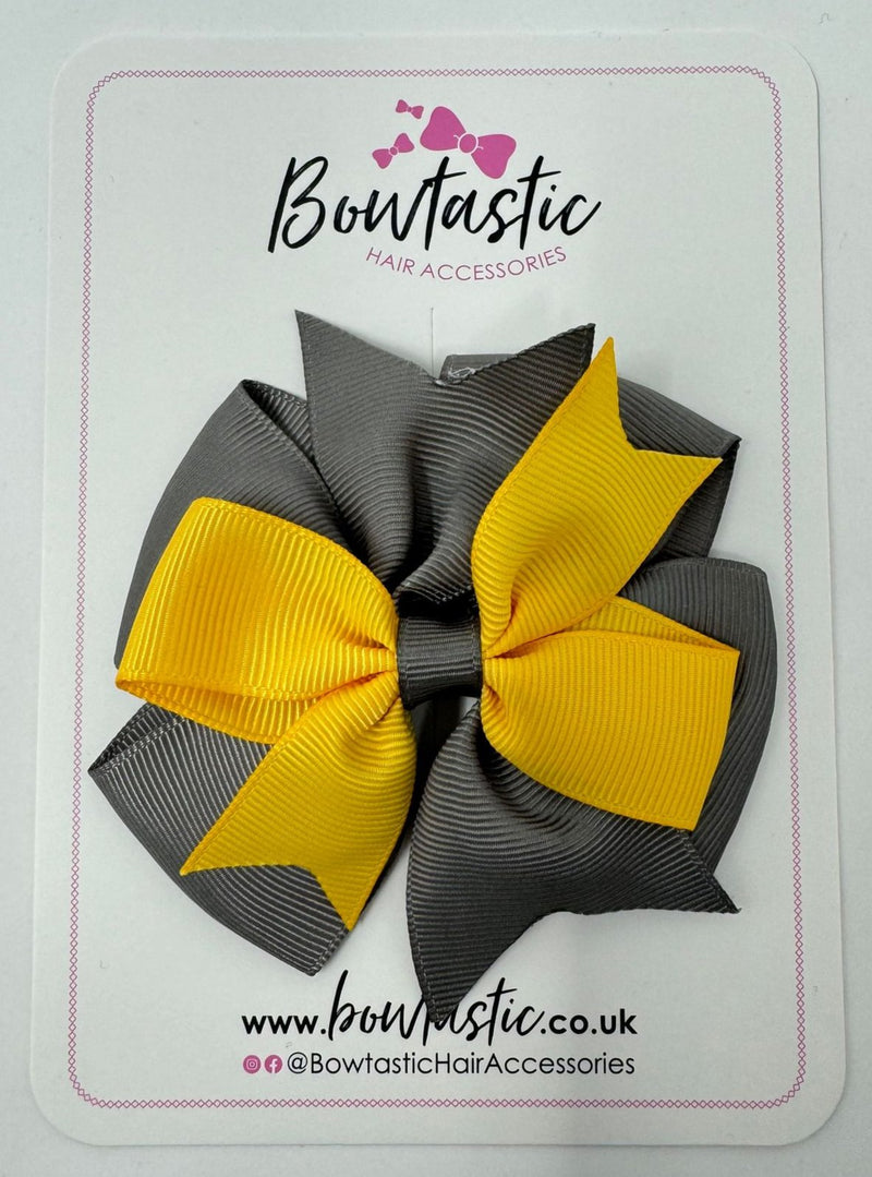 3.5 inch 2 Layer Pinwheel Bow - Yellow Gold & Metal Grey