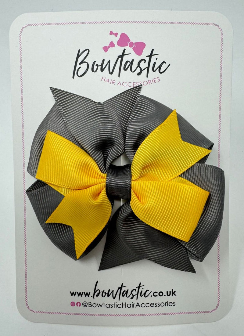 3.5 inch 2 Layer Pinwheel Bow Thin Elastic - Yellow Gold & Metal Grey