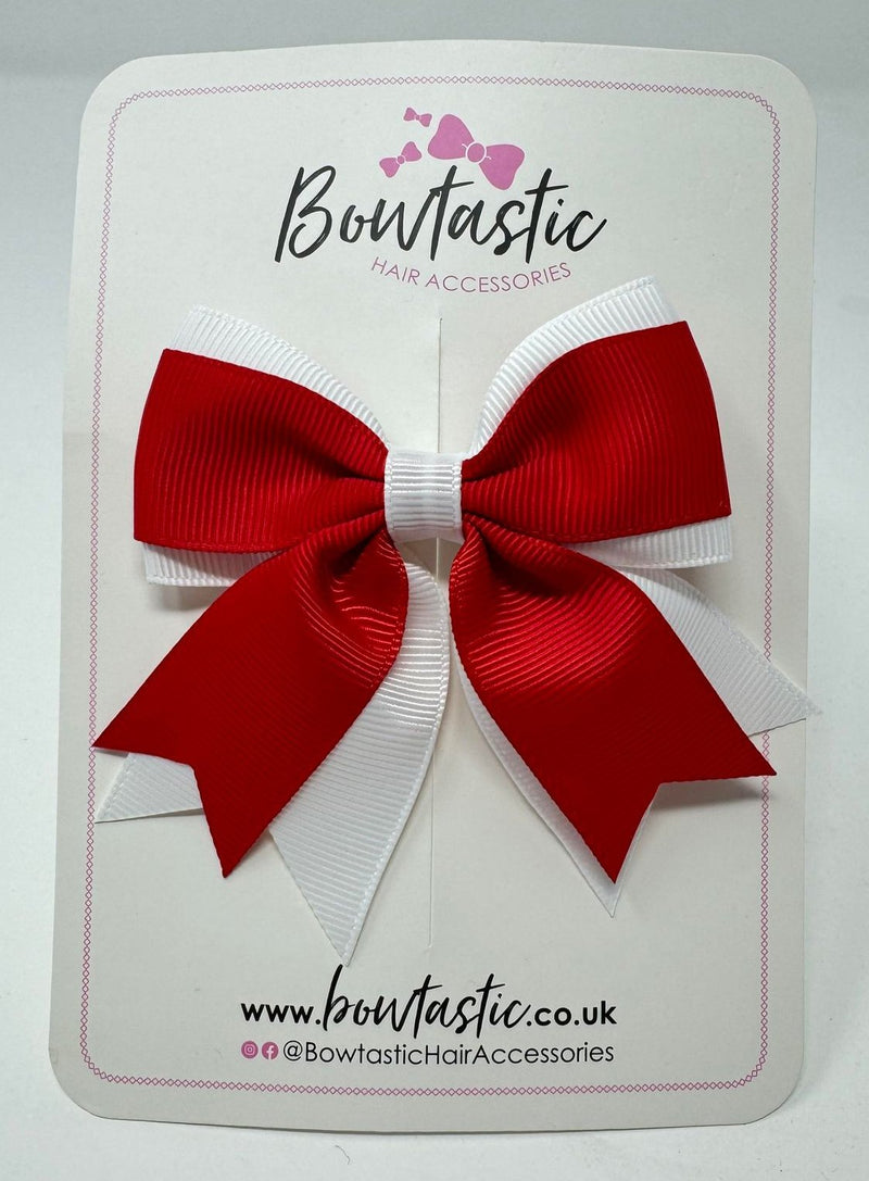 3 Inch Flat 2 Layer Tail Bow - Red & White