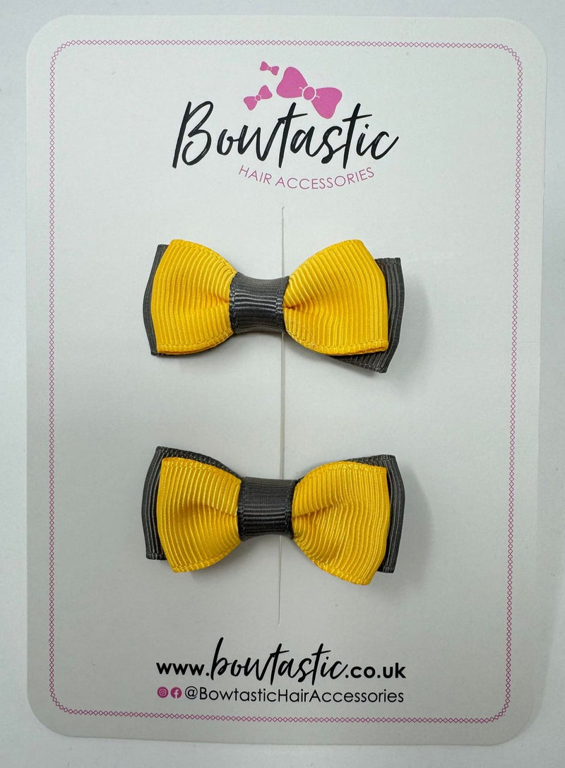 1.75 Inch Bow - Yellow Gold & Metal Grey - 2 Pack