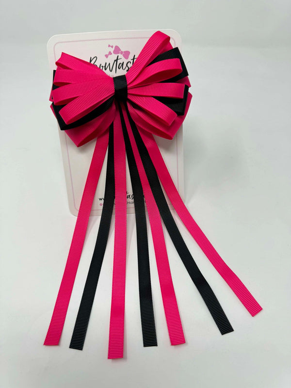 4 Inch Streamer Tail Bow - Shocking Pink & Black