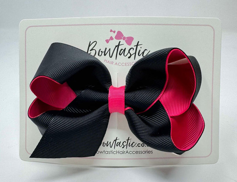 4 Inch Double Ribbon Bow - Shocking Pink & Black