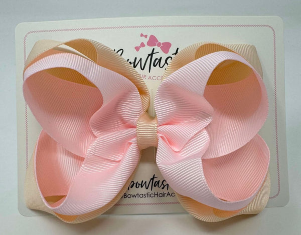 5 Inch Double Bow - Nude & Powder Pink