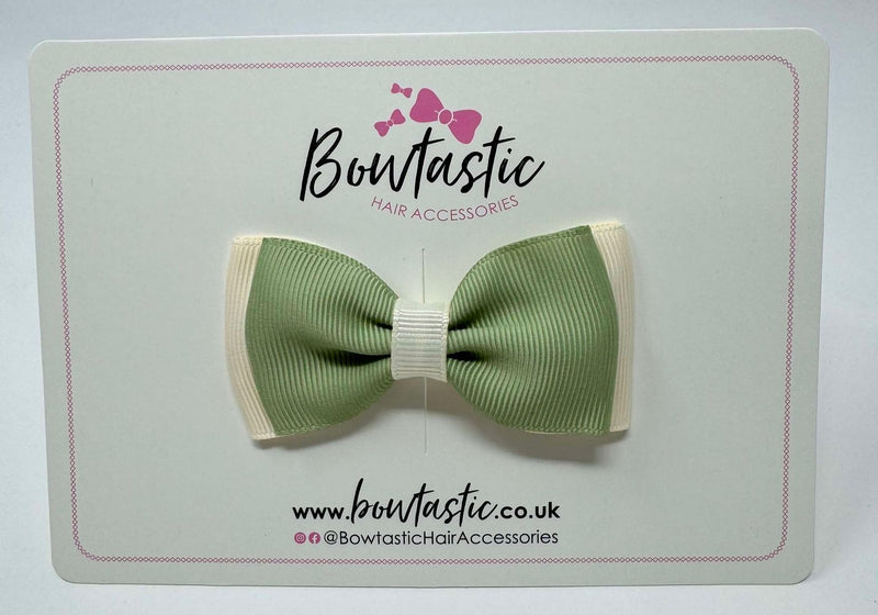 3 Inch Flat Double Bow - Spring Moss & Ivory