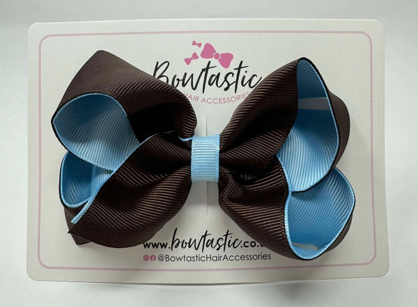 4 Inch Double Ribbon Bow - Brown & Blue Topaz