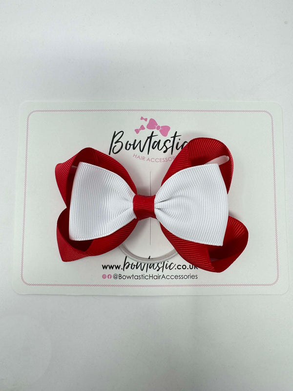 3.5 Inch Tuxedo Double Bow Thin Elastic - White & Red