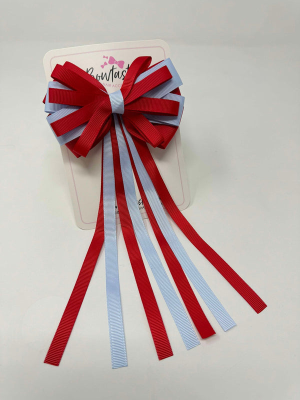 4 Inch Streamer Tail Bow - Red & Bluebell