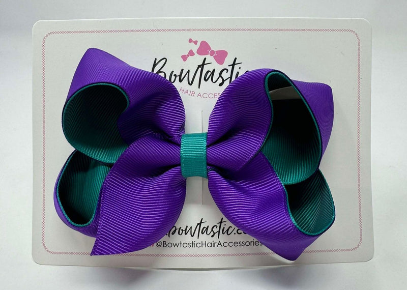 4 Inch Double Ribbon Bow - Jade Green & Purple