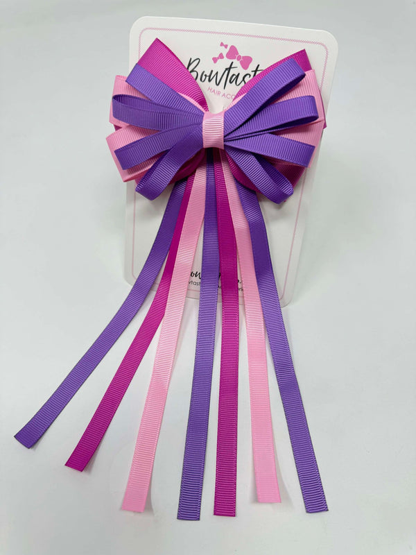 4 Inch Streamer Tail Bow - Grape, Rose Pink & Garden Rose