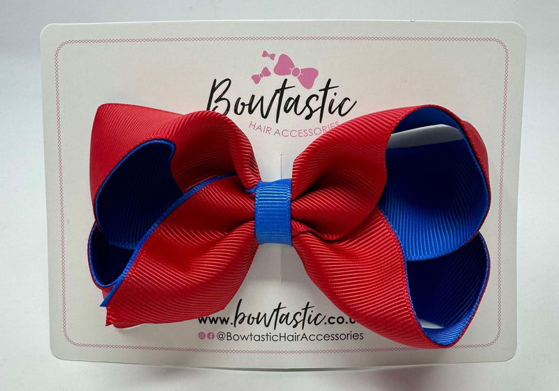 4 Inch Double Ribbon Bow - Royal Blue & Red