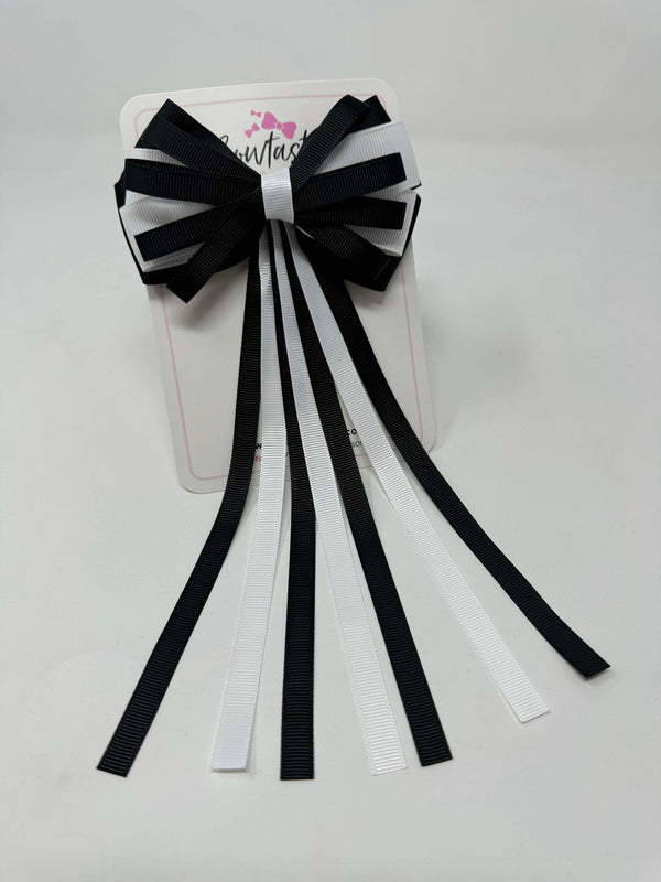 4 Inch Streamer Tail Bow - Black & White