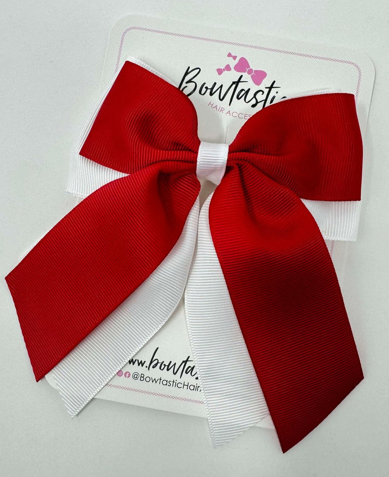 4.5 inch 2 Layer Tail Bow Bobble - Red & White