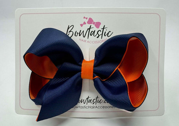 4 Inch Double Ribbon Bow - Russet Orange & Navy