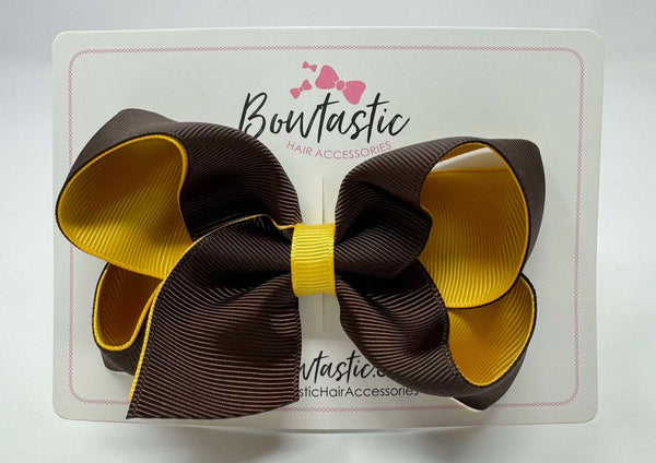 4 Inch Double Ribbon Bow - Brown & Yellow Gold