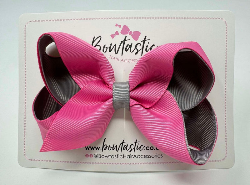 4 Inch Double Ribbon Bow - Hot Pink & Silver