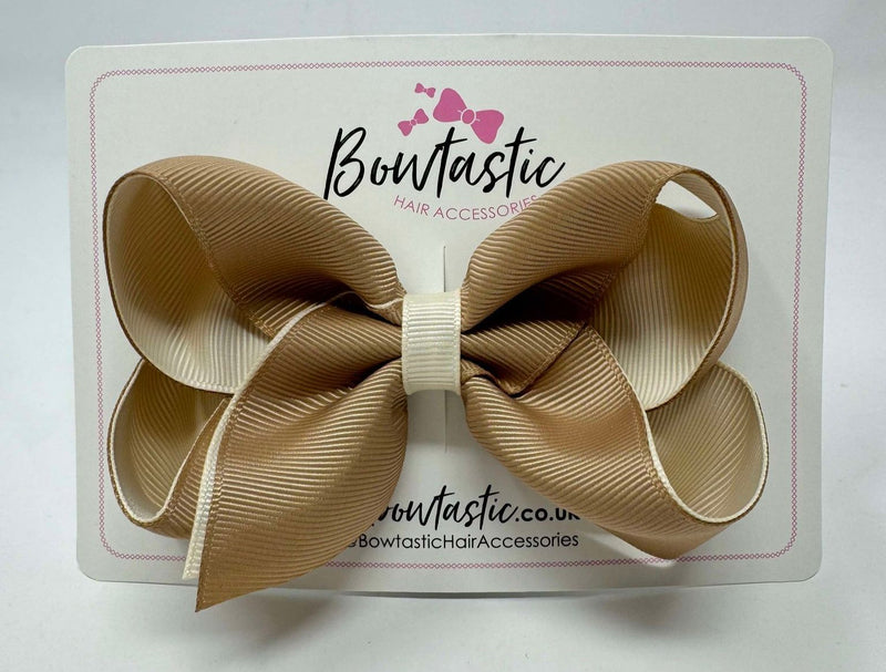 4 Inch Double Ribbon Bow - Pecan Brown & Cream