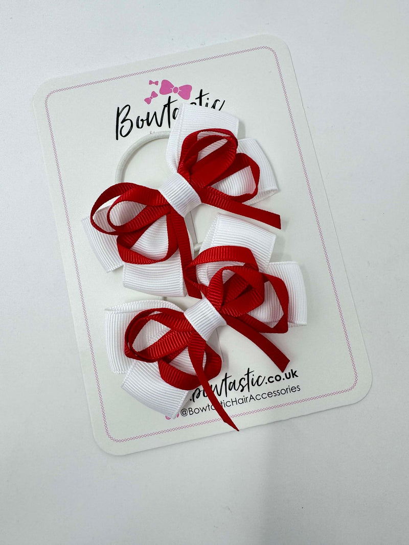 3 Inch Double Bow Style 2 Thin Elastic - Red & White - 2 Pack