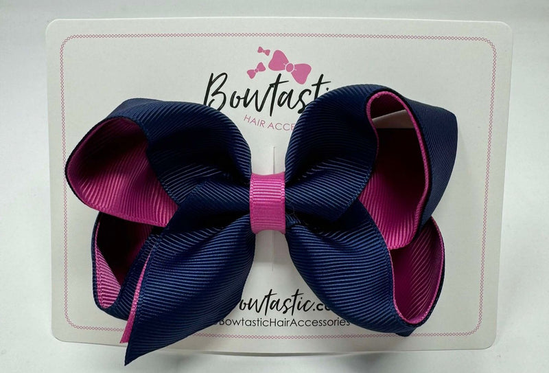 4 Inch Double Ribbon Bow - Navy & Raspberry Rose