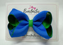 4 Inch Double Ribbon Bow - Royal Blue & Emerald Green