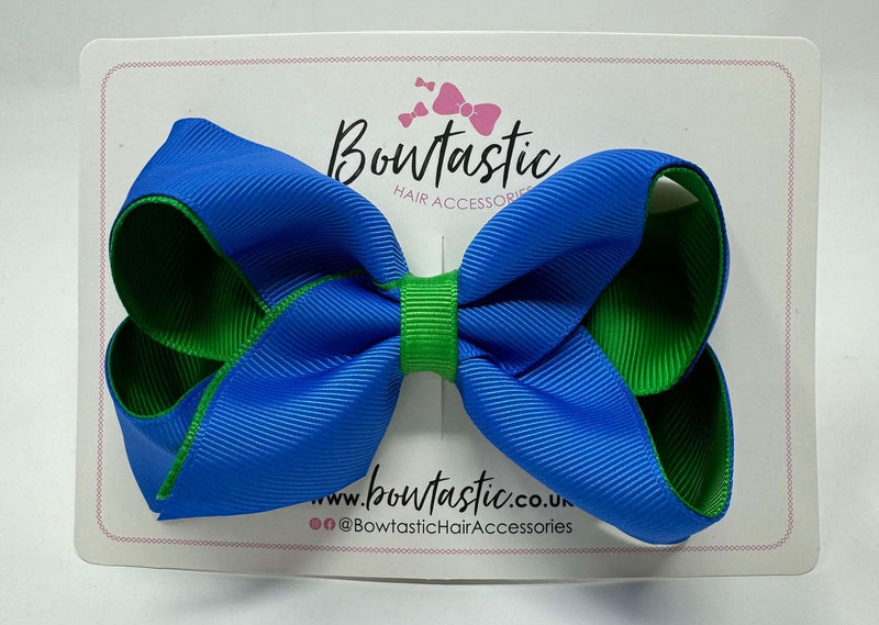 4 Inch Double Ribbon Bow - Royal Blue & Emerald Green