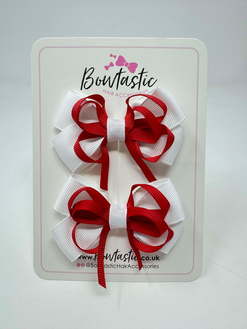 3 Inch Double Bow Style 2 - Red & White - 2 Pack