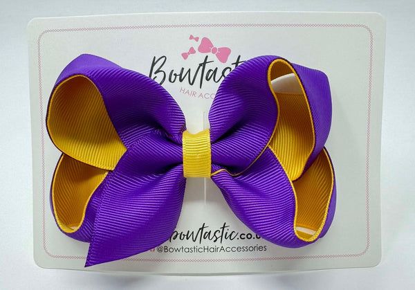 4 Inch Double Ribbon Bow - Purple & Yellow Gold