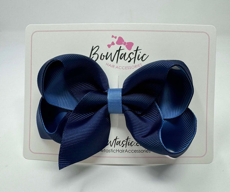 4 Inch Double Ribbon Bow - Navy & Smoke Blue