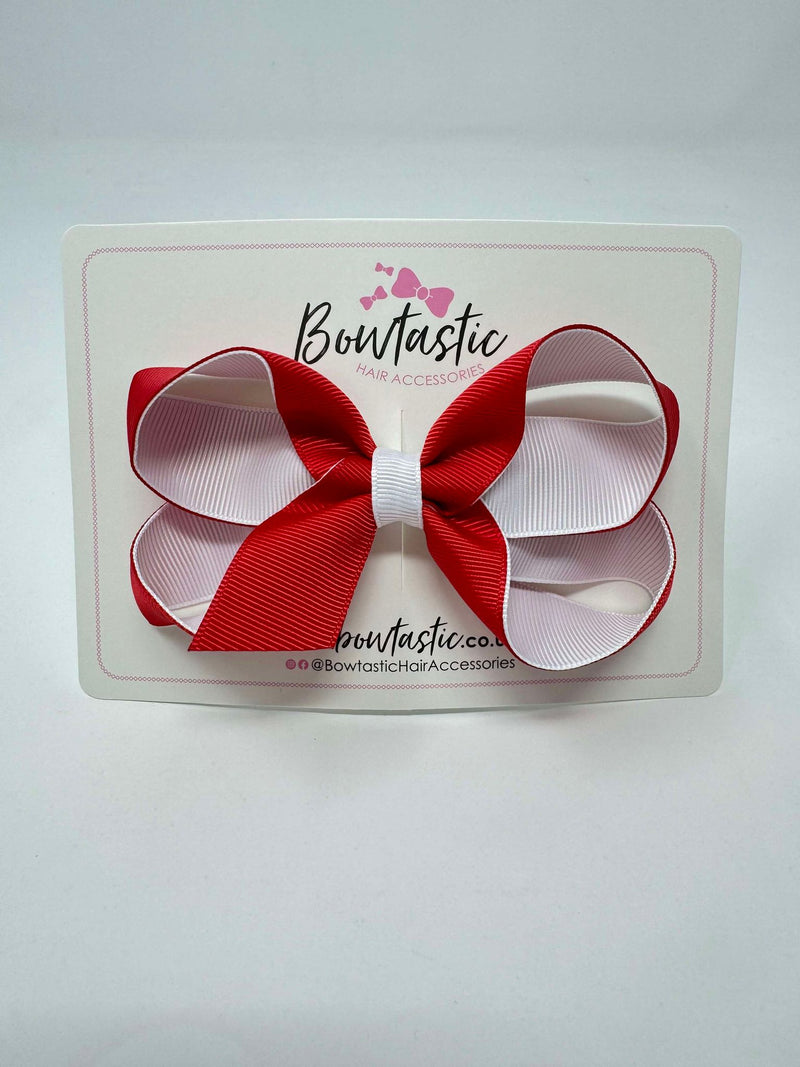 4 Inch Double Ribbon Bow Style 2 - Red & White