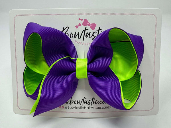 4 Inch Double Ribbon Bow  - Purple & Key Lime