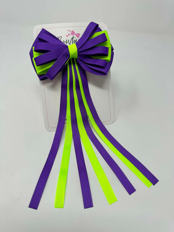 4 Inch Streamer Tail Bow - Purple & Key Lime