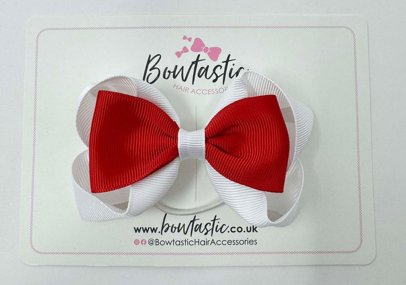 3.5 Inch Tuxedo Double Bow Thin Elastic - Red & White