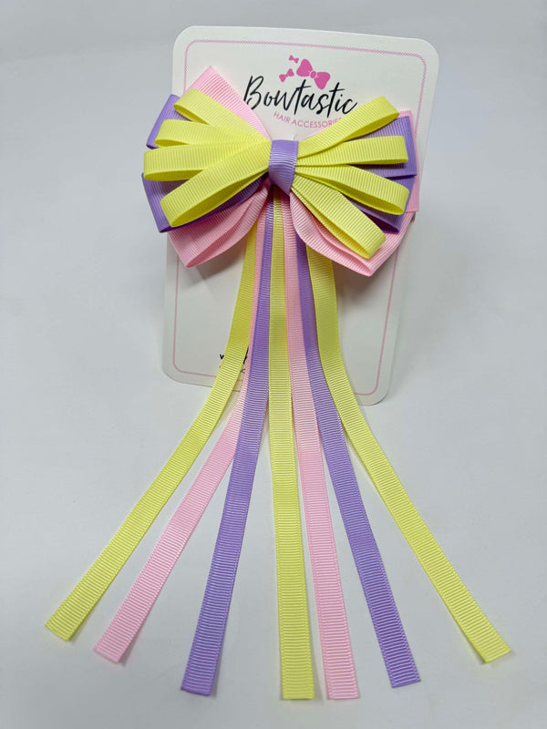 4 Inch Streamer Tail Bow - Baby Maize, Pearl Pink & Light Orchid